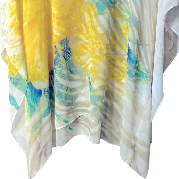 Chico’s‎ Paula Floral Poncho #570139445 Size Small/Medium Green Yellow Tropical - Picture 5 of 11